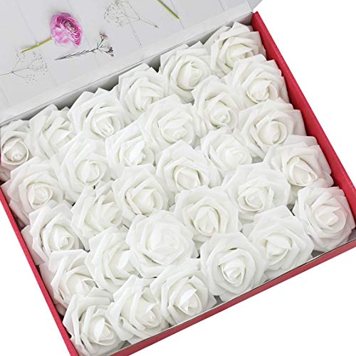 Product Cover DerBlue 60pcs Artificial Roses Flowers Real Looking Fake Roses Artificial Foam Roses Decoration DIY for Wedding Bouquets Centerpieces,Arrangements Party Home Decorations