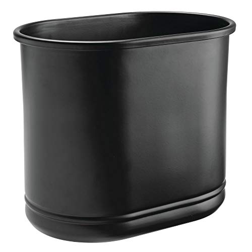 Product Cover mDesign Slim Oval Metal Trash Can, Small Wastebasket, Garbage Receptacle Bin for Bathrooms, Powder Rooms, Kitchens, Home Offices - Matte Black