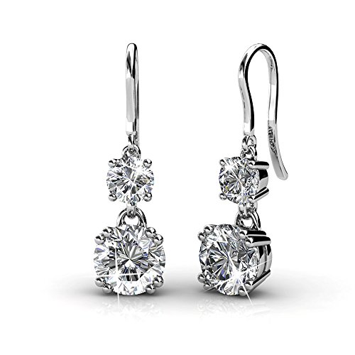 Product Cover Cate & Chloe Kadence White Gold Dangle Earrings, 18k White Gold Plated Earrings with Swarovski Crystals, Women's Round Cut Crystal Earrings