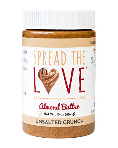 Product Cover Spread The Love UNSALTED CRUNCH Almond Butter, 16 Ounce, All Natural, Vegan, Gluten Free, Creamy, No Added Salt or Sugar, No Palm Fruit Oil, Not Pasteurized with PPO, Made in California