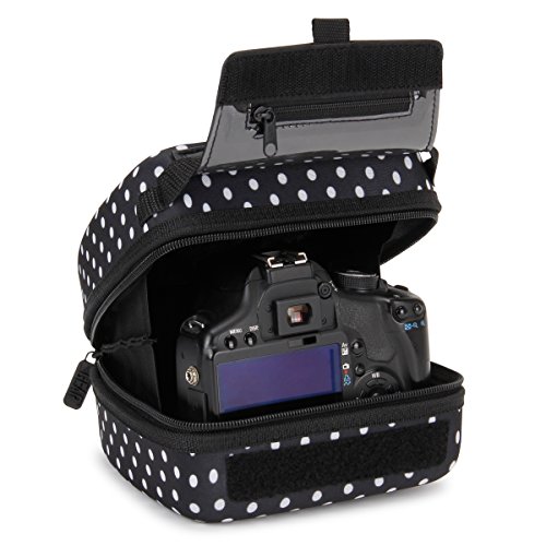 Product Cover USA GEAR Hard Shell DSLR Camera Case (Polka Dot) with Molded EVA Protection, Quick Access Opening, Padded Interior and Rubber Coated Handle-Compatible with Nikon, Canon, Pentax, Olympus and More