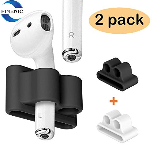 Product Cover FINENIC【2 Pack】 Compatible for AirPod 1 / AirPod 2 / Airpods pro Holder, Portable Anti-Lost Silicone Compatible for Apple AirPod Watch Band Holder, Compatible for AirPod Accessories (Black +White)