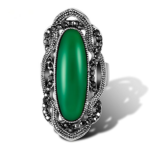 Product Cover Ajojewel Big Green Resin Stone Rings with Black Rhinestone Women Vintage Jewelry