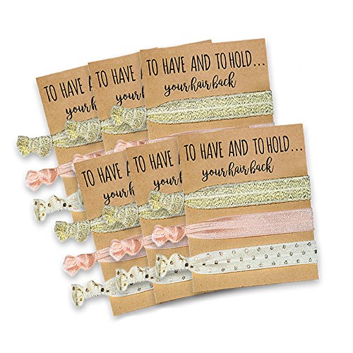Product Cover Bridesmaid Gifts Hair Tie Cards | Pink & Gold | Bachelorette Party Favors | Wedding Party Favors | Bridal Shower Favors (6 Pack)