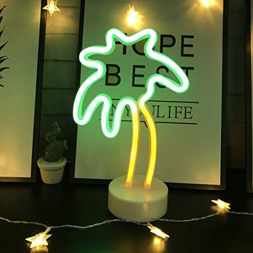 Product Cover Palm Tree Coconut Neon Signs Neon Lights with Holder Base Dorm Decor Light,LED Coconut Tree Sign Shaped Decor Light,Marquee signs/Wall Decor for Christmas,Birthday party,Kids Room,Living Room Decor