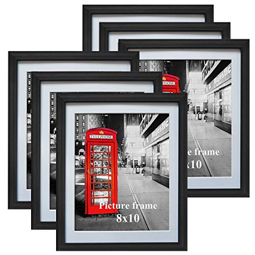 Product Cover 8x10 Black Picture Frames with Mat for Wall or Table Top Decoration, Set of 6