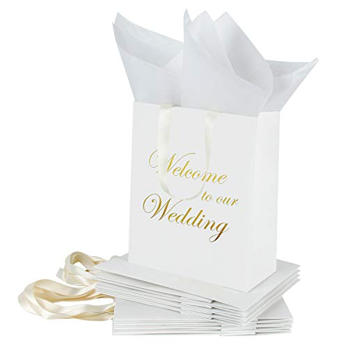 Product Cover Loveinside Medium Kraft Gift Bags-Welcome to Our Wedding Gold Foil White Paper Gift Bag with Tissue Paper - Wedding,Party Favor,Bridesmaids Gift-12Pack -8