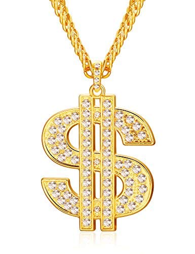 Product Cover Finrezio Gold Plated Necklace for Men Hip Hop Jewelry Dollar Sign Pendant