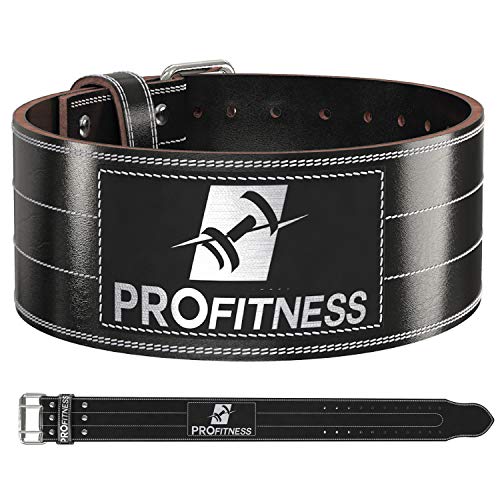 Product Cover ProFitness Weightlifting Belt (4 Inches Wide) - Genuine Leather Lifting Belt - Great Back Support During Squats, Deadlifts, Lunges, Cross Training & Weight Training (Black/White, Medium)