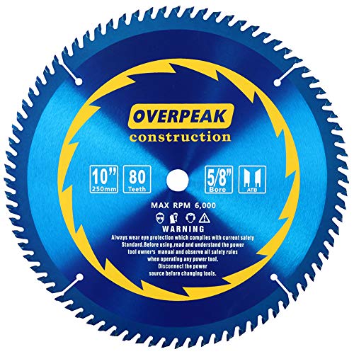 Product Cover Overpeak 10 inch Circular Saw Blade, 80 Tooth ATB Finishing Saw Blades with 5/8-Inch Arbor, Laser-Cut Thin Kerf and Anti-rust Coating