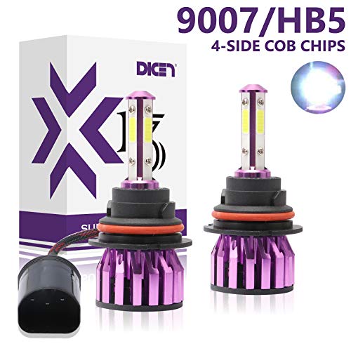 Product Cover 9007 HB5 LED Headlight Bulbs High Low Beam 6000K Cool White Bright 12000lm 4 Side COB Chips Car Headlamp Replacement Kit (Pack of 2)