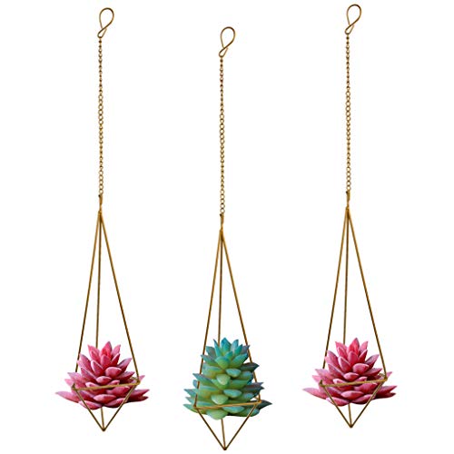 Product Cover Nydotd 3 Pack Hanging Air Plant Holder Himmeli for Tillandsia Airplants Display (with Chains), Rustic Style Freestanding Wall Hanging Geometric Metal Tillandsia Air Plants Rack (Bronze - Triangular)