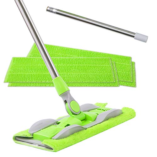 Product Cover ITSOFT Microfiber Hardwood Floor Mop - Stainless Steel Handle with Extension and 5 Reusable Mop Pads, for Wet or Dry Floor Cleaning, Green