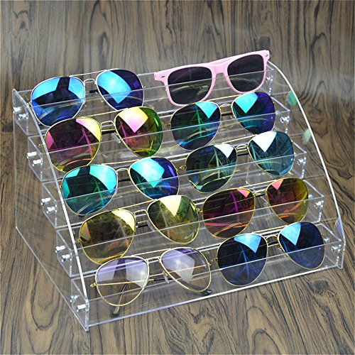 Product Cover MineDecor 10 Piece Acrylic Sunglasses Organizer Clear Eyeglasses Display Case 5 Tier Eyewear Storage Tray Box For Glasses Tabletop Holder Stand