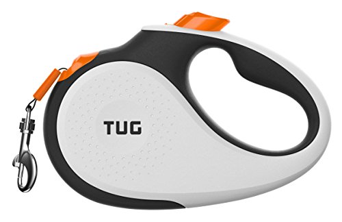 Product Cover TUG Patented 360° Tangle-Free, Heavy Duty Retractable Dog Leash with Anti-Slip Handle; 16 ft Strong Nylon Tape/Ribbon; One-Handed Brake, Pause, Lock (Small, White/Orange)