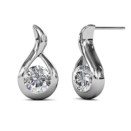 Product Cover Cate & Chloe Parker Esteemed Teardrop Gold Stud Halo Earrings, 18k White Gold Plated Studs with Swarovski Crystals, Tear Drop Stud Earring Set Solitaire Round Cut Crystal, Wedding Jewelry