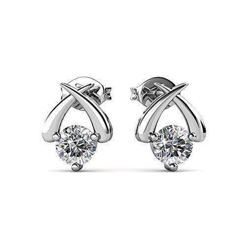 Product Cover Prime Amazon Day - Cate & Chloe Eloise Modest Unique Gold Stud Halo Earrings, 18k White Gold Plated Studs with Swarovski Crystals, Geometric Stud Earring Set Solitaire Round Cut Crystals