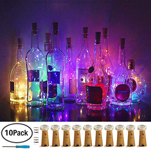 Product Cover 10 Pack Bottle Cork Lights 10 LED Wine Bottle Battery Powered Lights Copper Wire Fairy String Light for Christmas Halloween Wedding Birthday Party DIY Home Decor (10 Colors)
