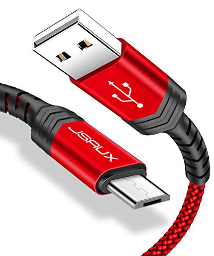 Product Cover Micro USB Cable Android, JSAUX(2-Pack 6.6FT) Micro USB to USB A High Speed Charger Nylon Braided Cord Compatible with Samsung Galaxy S6 S7 J7 Edge Note 5,LG,Kindle,Xbox,PS4,Camera and More(Red)