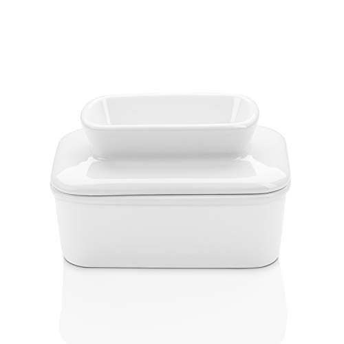 Product Cover Sweese 310.101 Porcelain Butter Dish with Water - French Butter Keeper Crock - Perfect for West Coast Butter - Spreadable without Refrigeration, White