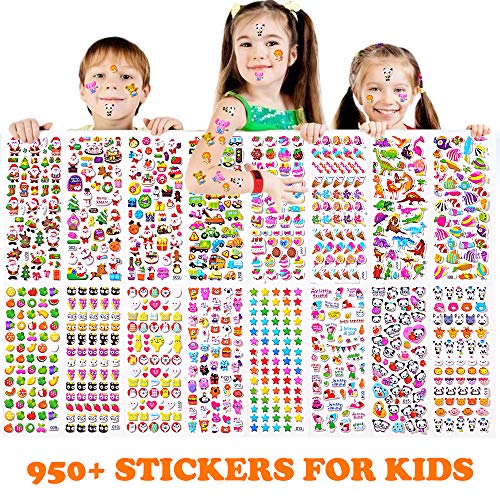 Product Cover Sinceroduct Stickers 950+ pcs, Teacher Stickers for Kids,16 Different Sheets, 3D Puff Stickers, Sticker Collection Book: Animals, Fishes, Stars, Cakes, Cars, and Tons More,Christmas Stickers.