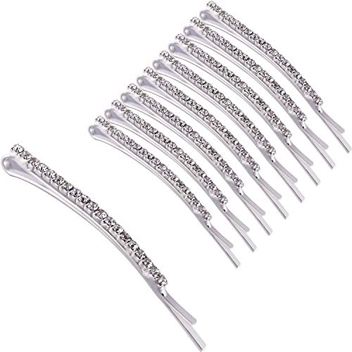 Product Cover TecUnite 16 Pieces Rhinestone Bobby Pin Metal Hair Clips Clear Crystal Hair Pin Decorations for Lady Women Girls (White)