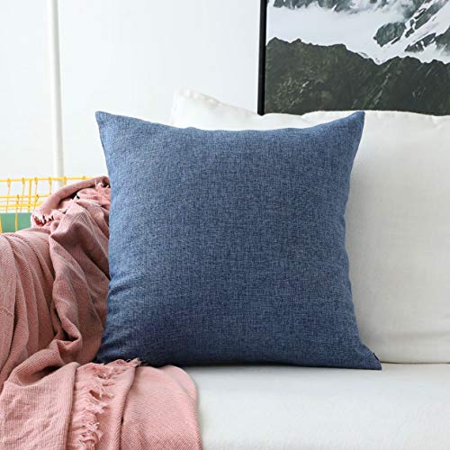 Product Cover Home Brilliant Burlap Lined Linen Euro Pillow Sham Cover Large Pillowcase for Bedroom Couch, 24 inch(60x60cm), Dark Medium Blue