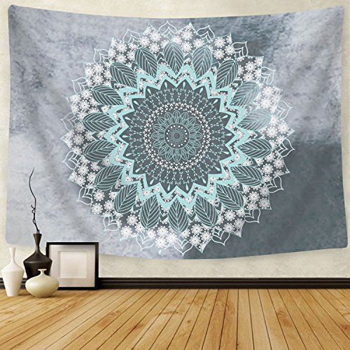 Product Cover BLEUM CADE Tapestry Mandala Hippie Bohemian Tapestries Wall Hanging Flower Psychedelic Tapestry Wall Hanging Indian Dorm Decor for Living Room Bedroom (Teal, 59.1 x 59.1 inches)