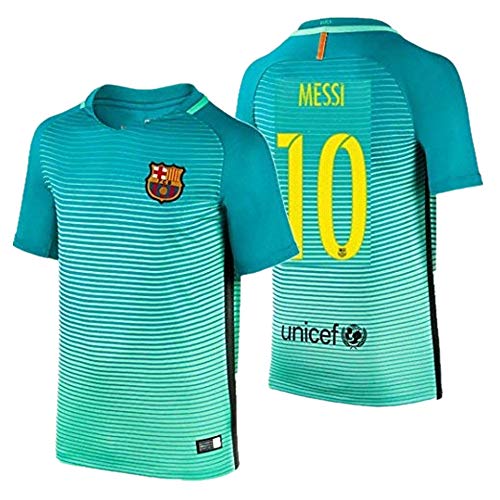 Product Cover 2016 Messi #10 Barcelona Away Jersey & Shorts for Kids and Youths Color Green ((11-13 Years Old))