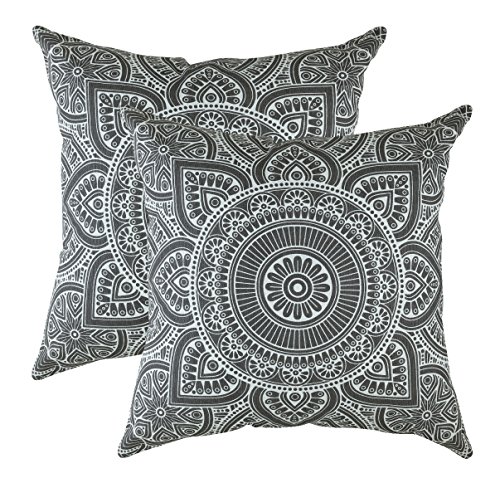 Product Cover TreeWool Decorative Square Throw Pillowcases Set Mandala Accent 100% Cotton Cushion Cases Pillow Covers (24 x 24 Inches / 60 x 60 cm, Graphite Grey in Cream Background) - Pack of 2