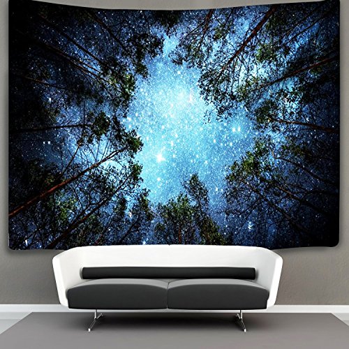 Product Cover Forest Starry Tapestry Starry Sky Tapestry Moon and Stars Tapestry Galaxy Tapestry Wall Hanging Forest Tapestry Night Sky Tapestry Wall Tapestry for Dorm Living Room Bedroom (Small, forest Star)