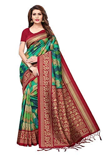 Product Cover Art Decor Sarees Silk Saree with Blouse Piece (red Black Color ee_Black & Red_Free Size)