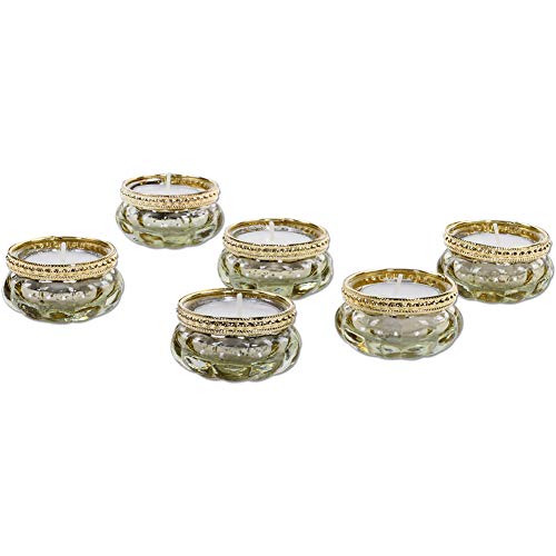 Product Cover Koyal Wholesale Bloom Tea Light Holders, 6-Pack Petite Glass Tealight Cup, Gold Mercury with Gold Rim Vintage, Boho Wedding Tealight Cup