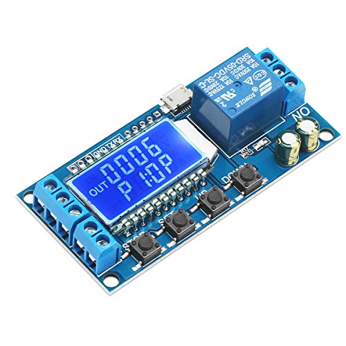 Product Cover Timer Relay, DROK Time Delay Relay DC 5V 12V 24V Delay Controller Board Delay-off Cycle Timer 0.01s-9999mins Trigger Delay Switching Relay Module with LCD Display Support Micro USB 5V Power Supply