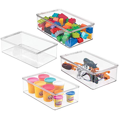 Product Cover mDesign Stackable Plastic Storage Toy Box Bin with Lid - Container for Organizing Child/Kids Action Figures, Crayons, Markers, Building Blocks, Balls, Puzzles, Crafts - 3