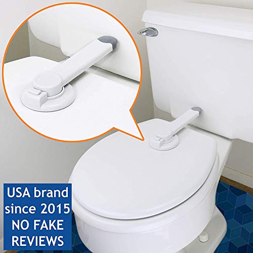 Product Cover Baby Toilet Lock by Wappa Baby - Ideal Baby Proof Toilet Lid Lock with Arm - No Tools Needed Easy Installation with 3M Adhesive - Top Safety Toilet Seat Lock - Fits Most Toilets - White (1 Pack)