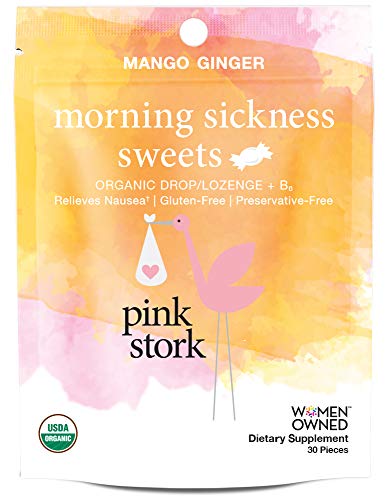 Product Cover Pink Stork Morning Sickness Sweets: Mango Ginger Nausea Relief Hard Candy, USDA Organic + Vitamin B6, Women-Owned, 30 Hard Lozenges