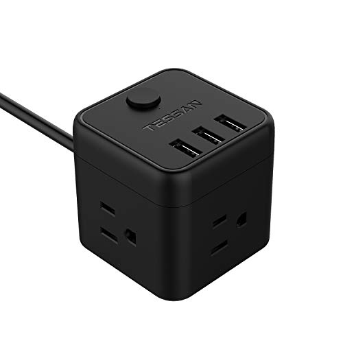 Product Cover Cube Cruise Power Strip 3 Outlet 3 USB Ports, TESSAN Desktop Charging Station with Switch Control 5 Ft Extension Cord for Travel, Dorm Room - Black