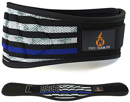 Product Cover Fire Team Fit Weightlifting Belt, Olympic Lifting, Weight Belt, Weight Lifting Belt for Men and Women, 6 Inch, Back Support for Lifting (Blue Line, 30