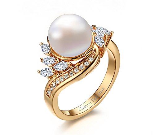 Product Cover VNOX 18K Gold Plated Copper Cubic Zirconia Man-Made Pearl Ring for Engagement Wedding, Size 6-8