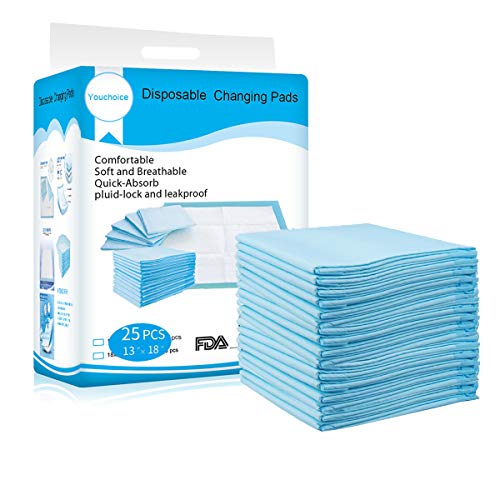 Product Cover Disposable Changing Pads Mats, Soft and Waterproof Leak-Proof Breathable Disposable Underpads for Baby (18Lx13W,25Pads)