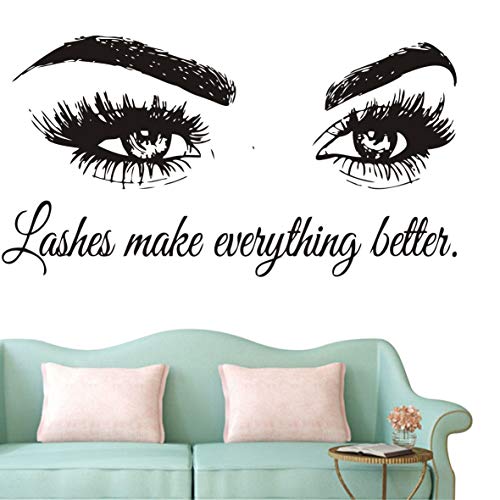 Product Cover Wall Decal Beauty Salon Quote Sticker Lashes Make everything Better Beautiful Eyes Eyelashes Lashes Extensions Brows Wall Sticker Make Up Wall Window Mural AY1075 (BLACK, 57X103CM)