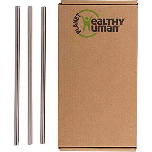 Product Cover Healthy Human Set of 3 BPA Free Reusable Metal Drinking Stainless Steel Straws -Ideal for 20oz Tumblers