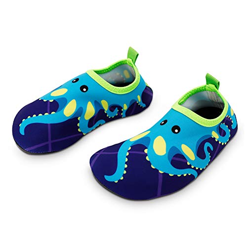 Product Cover Bigib Toddler Kids Swim Water Shoes Quick Dry Non-Slip Water Skin Barefoot Sports Shoes Aqua Socks for Boys Girls Toddler, Blue Octopus, 6.5 Toddler