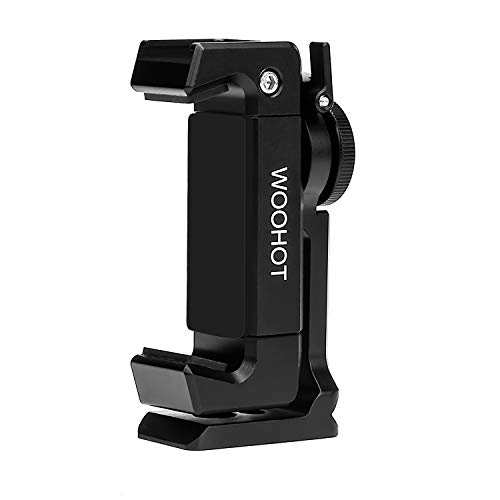 Product Cover Newest Phone Holder Tripod Mount, Woohot 360 Degree Rotation，Metal Phone Tripod Mount with Cold Shoe，Mount Pro Smartphone Holder Video Rig Tripod Mount Adapter Cellphone Holder for Tripod
