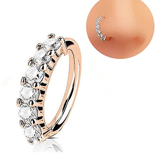 Product Cover Xiaodou Small Thin Flower Clear Crystal 5 CZ Gem Nose Ring Stud Hoop-Sparkly Crystal Nose Ring