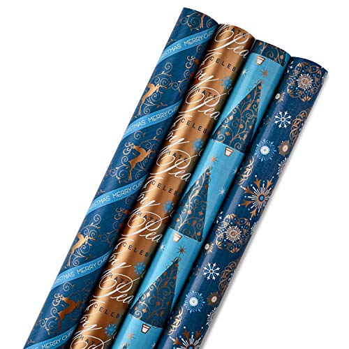 Product Cover Hallmark Reversible Christmas Wrapping Paper Bundle, Elegant Blues (Pack of 4, 150 sq. ft. ttl.)