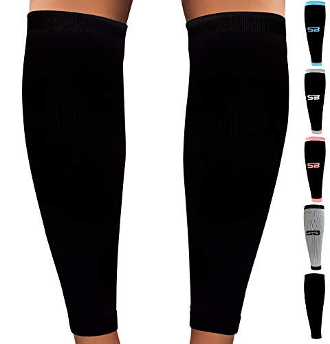 Product Cover SB SOX Compression Calf Sleeves (20-30mmHg) for Men & Women - Perfect Option to Our Compression Socks - for Running, Shin Splint, Medical, Travel, Nursing, Cycling, Leg Pain (Solid - Black, Small)