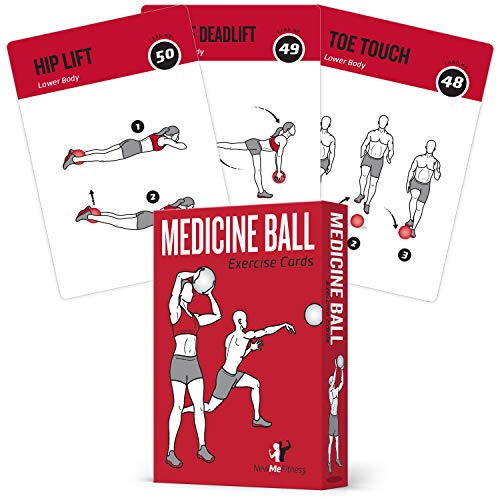 Product Cover Medicine Ball Exercise Cards, Set of 62 - for a High Intensity Home or Gym Workout :: 50 Exercises for All Fitness Levels :: Extra Large 3.5 x 5
