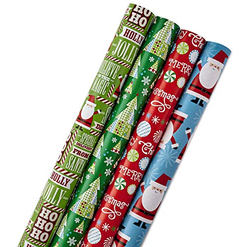 Product Cover Hallmark Reversible Christmas Wrapping Paper Bundle, Santa and Trees (Pack of 4, 150 sq. ft. ttl.)